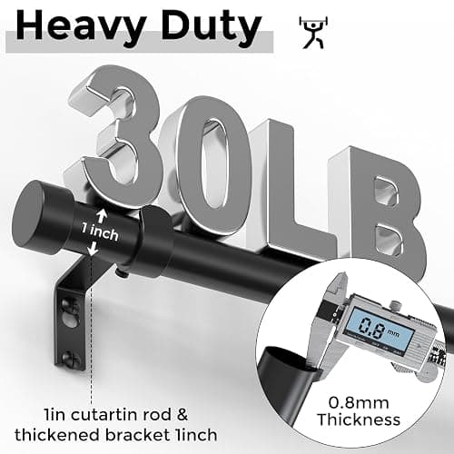 VOIIY Curtain Rods for Windows 48 to 84 Inch(4-7 Feet),Black 1'' Diameter Drapery Rods with End Cap Style Design,Modern Adjustable Heavy Duty Curtain Rod,Size:36''-88'' thumbnail 3