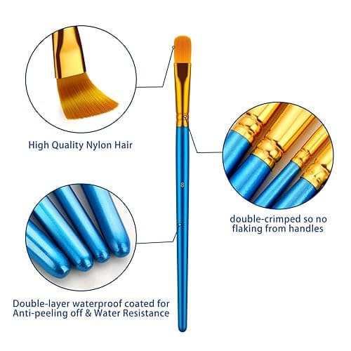 Paint Brushes Set for Acrylic Painting, 20 Pcs Oil Watercolor Acrylic Paint Brush, Artist Paintbrushes for Body Face Rock Canvas, Kids Adult Drawing Arts Crafts Supplies, Blue thumbnail 3