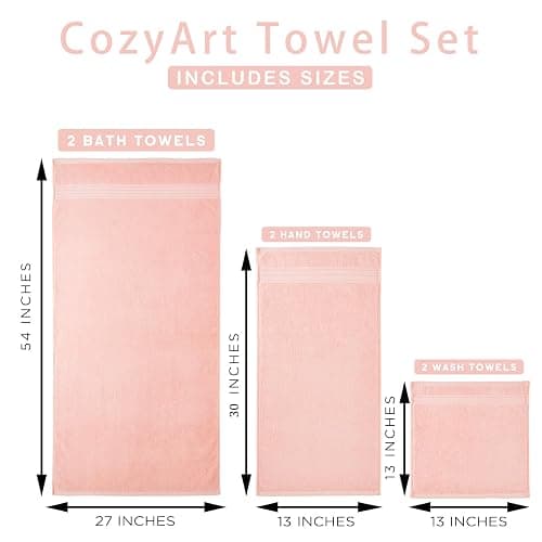 COZYART Pink Bathroom Towel Set 6Pcs, 100% Turkish Cotton Bath Towel Sets for Bathroom, Soft Absorbent, 650 GSM Luxury 6 Pcs with 2 Bath Towels, 2 Hand Towels, 2 Washcloths thumbnail 3