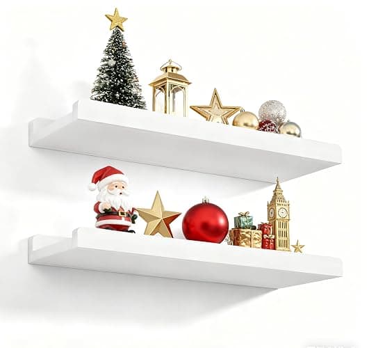 Love-KANKEI Floating Shelves Wall Mounted Set of 2, 17 Inch Rustic Wood Wall Shelves for Storage, Bedroom Living Room Bathroom Kitchen Office and More White - Image 1