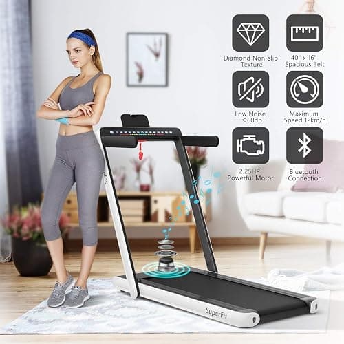 Goplus 2 in 1 Folding Treadmill with Dual Display, 2.25HP Superfit Under Desk Electric Pad Treadmill, Installation-Free, Blue Tooth Speaker, APP Control, Remote Control, Walking Jogging for Home thumbnail 8