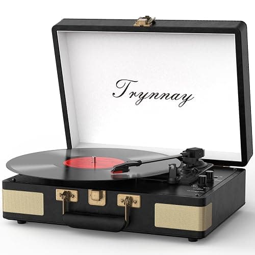 Trynnay Tourne-Disque Bluetooth à 3 Vitesses - Lecteur Portable en Vinyle avec Haut-parleurs intégrés - Tourne-Disque - Son Audio amélioré Noir Vintage - Image 1