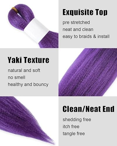 KAVSORAPI Purple Braiding Hair 20 Inch Pre Stretched Hair Long Straight Crochet Braids Yaki Texture Synthetic Fiber 4 Packs (Dark Purple) thumbnail 3