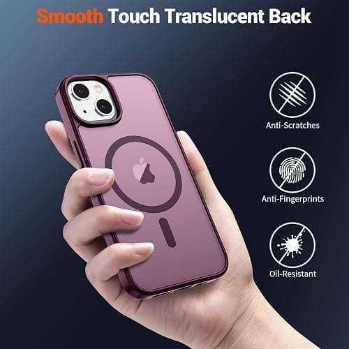 SUPFINE Magnetic for iPhone 14 Case & iPhone 13 Case (Compatible with MagSafe)(Military Grade Drop Protection) Translucent Matte Shockproof Phone Cover,Wine Red thumbnail 6