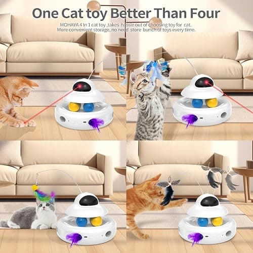 MOHAYA Interactive Cat Toys for Indoor Cats,4-in-1 Automatic Kitten Toy,Motion Activated Electronic Fluttering Butterfly,Track Balls, Moving Feather Toys for All Breeds,USB Rechargeable thumbnail 2