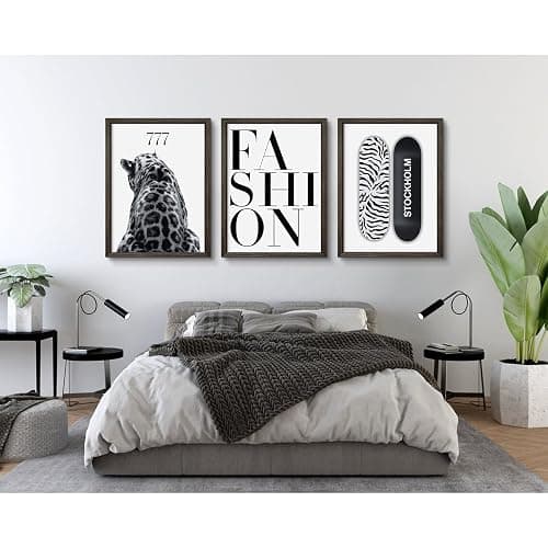 Trendy Leopard Wall Art Black White Cheetah Wall Decor Fashion Aesthetic Canvas Posters Preppy Stockholm Prints Stylish Cheetah Pictures Y2k Painting for Bedroom 12x16 Inch Framed Set of 3 thumbnail 7