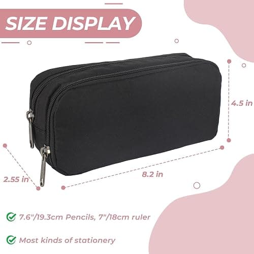 Della Gao Large Pencil Case, Big Capacity Pencil Pouch with 2 Compartments, Office Pencil Bag with Zipper, Big Pen Case for Adults (01-Black) thumbnail 5