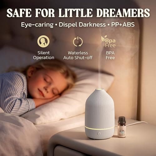 Essential Oil Diffuser, 100ml Aromatherapy Diffuser, Mini Ultrasonic Diffuser for Essential Oil, Home, Office, Cool Mist Humidifier with 7 Led Light, Auto Shut-Off, White thumbnail 5