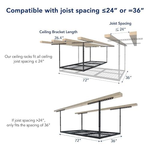 FLEXIMOUNTS 3x6 Overhead Garage Storage Adjustable Ceiling Rack 72" Length x 36" Width x 40" Height, 450lbs Weight Capacity, Black, Classic Series thumbnail 3