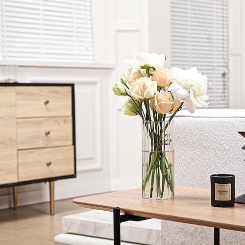 ComSaf Glass Cylinder Vases, Bud Vase for Centerpieces, 8 Inch Tall Ribbed Vase Hurricane Floating Candle Holder, Decorative Flower Vases for Wedding Reception, Home Decor, Housewarming Gift (Clear) thumbnail 5
