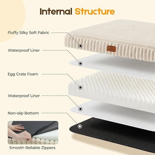 Orthopedic Dog Bed for Extra Large Dog, Waterproof Pet Bed for Crate,Non-Slip Bottom and Egg-Crate Foam with Removable Washable Cover Crate Bed,Cream,41"x27"x4" thumbnail 3
