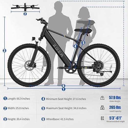 ZDZA Electric Bike, 1000W Peak Motor, 26” Ebike for Adults, 40 Miles Range & 22 Mph Step-Over E Bike, Electric Bicycle for Commute, 7 Speed & Colorful LCD Display, UL2849 Certified thumbnail 6