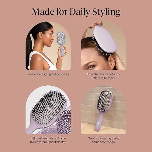 Kitsch Smooth & Polish Hair Brushes For Women and Men - Soft Violet | Hairbrush For Women | Dual Bristle Detangler Brush – Vegan Boar & Nylon Hair Brush w/ Cushioned Pad for Scalp Massage thumbnail 6