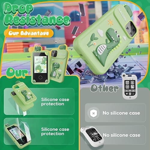 Luyiilo Kids Smart Phone Toys for Boys,Dinosaurs Gift Toys for Boys Ages 3-9 Christmas Birthday Gifts Mini Smart Phone Toys With 2.8" Touchscreen 16 Learning Games Dual Camera Music Player, 8G SD Card - Green thumbnail 5
