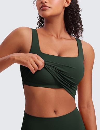 CRZ YOGA Butterluxe Square Neck Crop Tank Tops for Women - Workout Longline Sports Bras Padded Yoga Camisole thumbnail 3