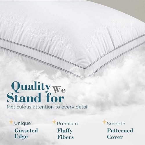 viewstar Pillows Queen Size 2 Pack, Firm Support Gusseted Bedding, White | Down Alternative, Fluffy Plump Fill, Hotel Quality, Oeko-Tex Certified, Machine Washable, for Side Back or Stomach Sleepers thumbnail 5