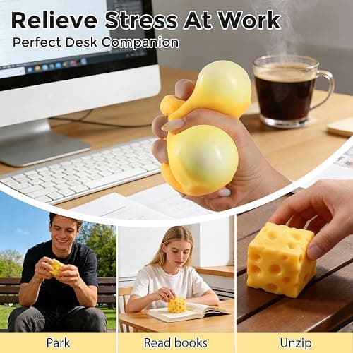 Cheese Squishy Cube Block, Squishy Fidget Toys for Adults, Easter Basket Stocking Stuffers, Sensory Stress Ball Squeeze Toys for Stress Relief (Yellow 2.4 in) thumbnail 6