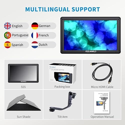 FEELWORLD S55 6 inch Camera DSLR Field Monitor Small Full HD 1920x1080 IPS LUT Video Peaking Focus Assist with 4K HDMI 8.4V DC Input Output Professional Video Accessories thumbnail 8
