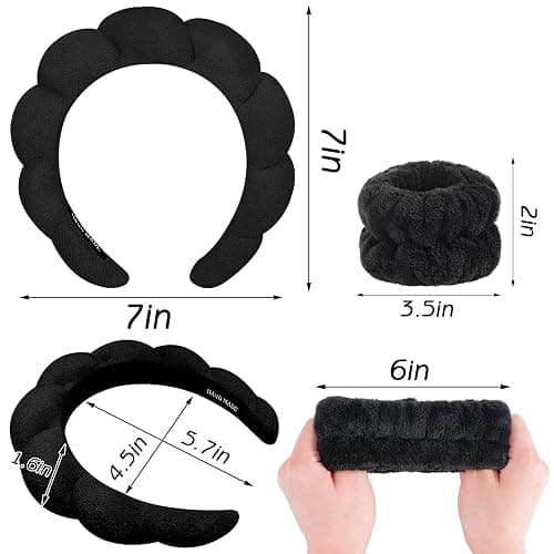 Zkptops Spa Headband for Washing Face Wristband Sponge Makeup Skincare Headband Terry Cloth Bubble Soft Get Ready Hairband for Women Girl Puffy Padded Headwear Non Slip Thick Hair Accessory(Black) thumbnail 6