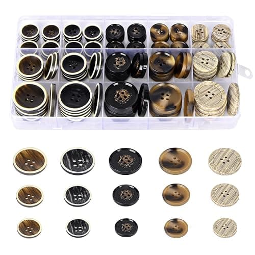 OELFFOW 110Pcs Mixed Sewing Buttons, 4-Hole Craft Round Blazer Buttons | 5 Color 3 Size (15mm, 20mm, 25mm) Suit Coats Resin Button, Suitable for Variety Clothing Sewing, DIY Craft (Style D) - Image 1