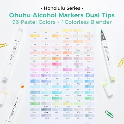 Ohuhu Pastel Alcohol Markers - 96 Colors of Honolulu Sweetness + Blossoming - Double Tipped Art Alcohol Markers for Artist Adults' Coloring Illustration - Brush & Chisel - Refillable - AP Certificated thumbnail 5