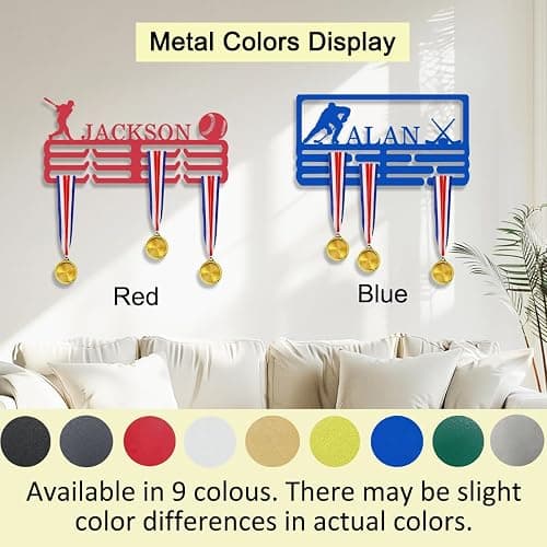Personalized Medal Hanger Display with Name & Patterns, Custom Metal Medal Holder Display Rack Frame for Awards Ribbons, 3 Rungs Tiered Award Rack for Sports, Running, Soccer, More thumbnail 5