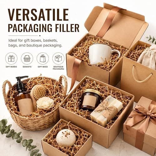 Sukh Brown Crinkle Paper Filler - Shredded Paper, Gift Basket & Box Wrap | Confetti Stuffing for Christmas, Halloween, Thanksgiving, Valentine's Day, Easter, Mother's Day, Wedding, Birthday,5oz thumbnail 2
