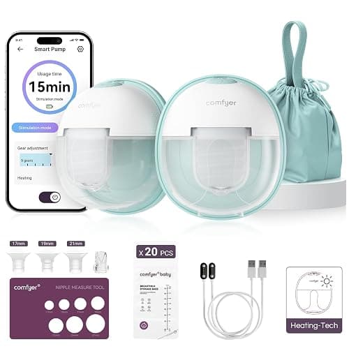comfyer Heated Breast Pump Hands Free, Industry-Leading Heating Tech, Innovative Magnetic Charging Base, App Discreet Control, 20pcs Breastmilk Storage Bags Included, Hospital-Grade Suction, 2 Pack - Image 1