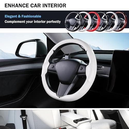 Steering Wheel Cover for Tesla Model 3 (2017-2023) / Model Y (2020-2024),Anti-Slip,Comfortable Grip, Breathable,Customized for Tesla Model 3/Y Accessories,Matte White thumbnail 5
