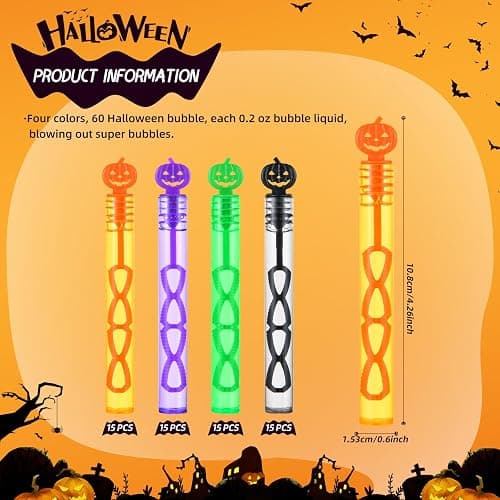 60 Pack Halloween Bubble Wands, Mini Bubble Toys for Halloween Party Favors, Novelty Supplies, Halloween Toys for Girls Boys Kids Classroom Rewards Gifts thumbnail 3