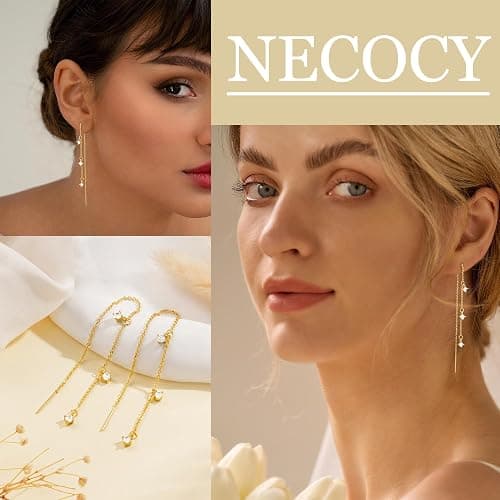 NECOCY Christmas Gift 14K Gold Plated Chain Earrings for Women 3/4 Pairs Dangle Dainty Stack Hoop Earrings Set Trendy Cubic Zirconia Stud Earrings for Women Jewelry thumbnail 4