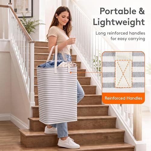 Lifewit 80L Large Laundry Baskets, 2 Pack, Reinforced Handles, Grey | Collapsible Laundry Hamper, Dirty Clothes Hamper, Waterproof Freestanding Design for Dorm, Laundry Room, Bedroom, Bathroom thumbnail 6