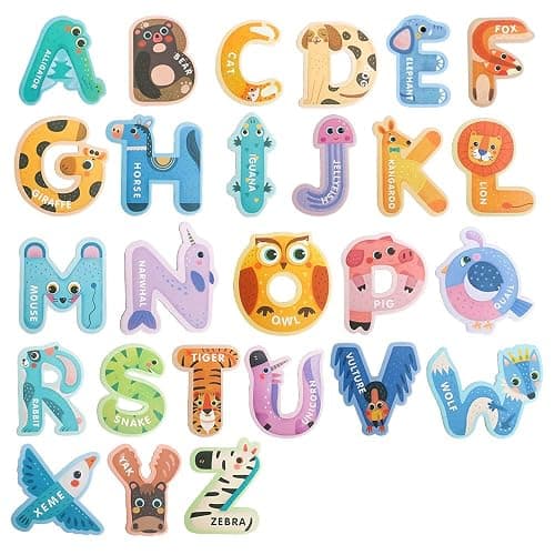 USATDD Jumbo Magnetic Letters Colorful ABC Alphabet Animal Shape Toys Large Uppercase Refrigerator Fridge Magnets Preschool Educational Toy Set Learning Spelling Game for 3 4 5 Year Old Toddler Kids - Image 1