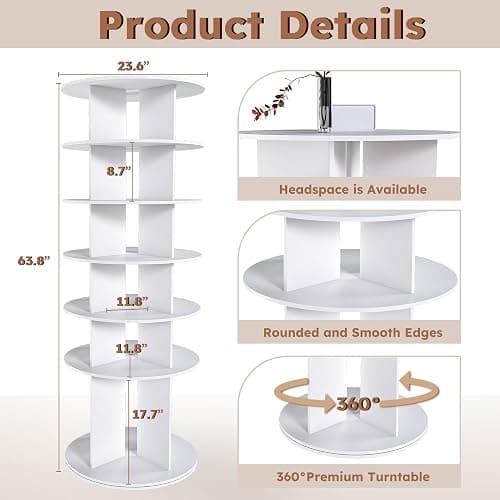 Runboll 6-Tier Rotating Shoe Rack Tower Spinning Shoe Display Lazy Susan Storage Tower, Free Standing 360 Revolving Shoe Organizer for Living Room Entryway Doorway thumbnail 2
