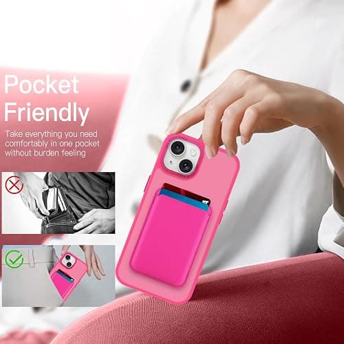 MOWIME Magnetic Designed for iPhone 14 Case 6.1" 2022, Hot Pink | [Compatible with Magsafe] [with Wallet & Card Holder] [Military Drop Protection] Slim Translucent Matte Phone Case thumbnail 8