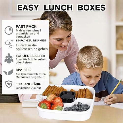 Greentainer Lunchbox Auslaufsichere Bento Box mit 1 Gabel, Salatbehälter mit Dressingbehälter, 3 Fächer Salatbox-to-go für Schule,Arbeit,Picknick, Reisen,Camping (Schwarz, 1500 ML) thumbnail 5