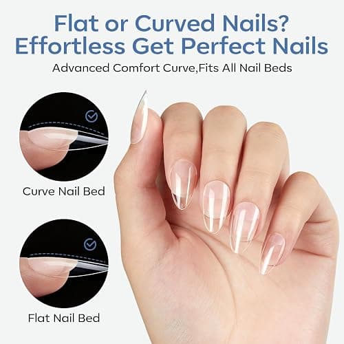 modelones Short Almond Nail Tips, 360pcs Pre-etched Clear Soft Press On Fake Nails Full Cover Half Matte Acrylic Gel Tips Extension for Salon & Home Use 15 Sizes thumbnail 3