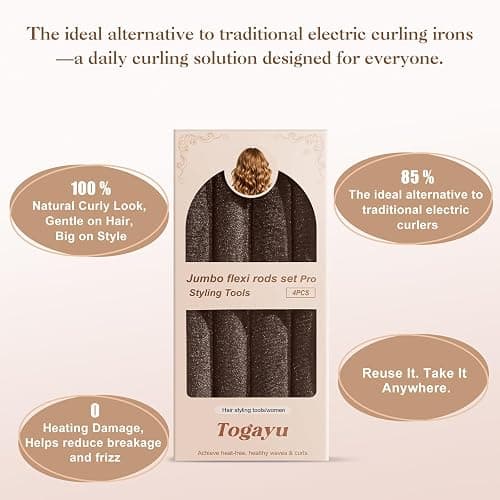 Togayu Heatless Curls Overnight Set - 4PCS Jumbo Velvet Hair Rollers to Sleep In, No-Damage Flexi Rods for Beautiful, Effortless Curls and Waves for Women thumbnail 4