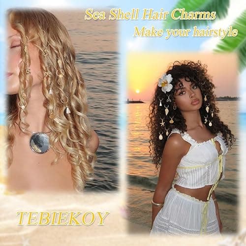 TEBIEKOY 24 PCS Hair Accessories for Women Seashell Loc Hair Jewelry for Braids Conch Dreadlock Clips Starfish Braids Rings Shell Pearl Hair Cuffs Summer Beach Decoration,Gold A thumbnail 3