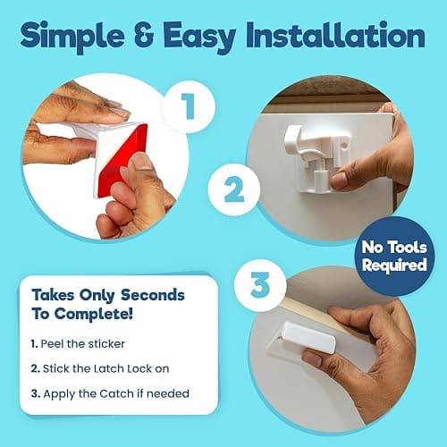 Upgraded Invisible Baby Proofing Cabinet Latch Locks (10 Pack) - No Drilling or Tools Required for Installation, Works with Most Cabinets and Drawers, Works with Countertop Overhangs, Highly Secure thumbnail 6