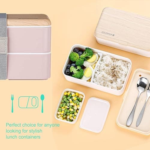 Original Bento Box Brotdose Lunchbox für Erwachsene/Kinder mit Fächern Essensbox Bündel Teiler Japanischer Stil mit Ddelstahl Besteck Löffel und Gabel (Rosa) thumbnail 7