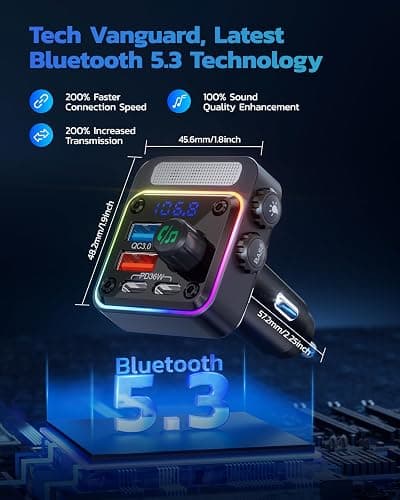 Nulaxy 54W Bluetooth 5.3 Car Adapter Charger 4-Port Fast Charging [PD36W & QC3.0 18W], Wireless Radio FM Transmitter with Deep Bass Player, 5 Colors LED Backlit, Hands-Free Calling, Support USB Drive thumbnail 3