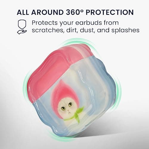 kwmobile in-Ear Headphones Case for Apple Airpods 4 - Protective Shockproof Case for Earbuds with Keychain - Soft & Durable Cat and Peach thumbnail 3