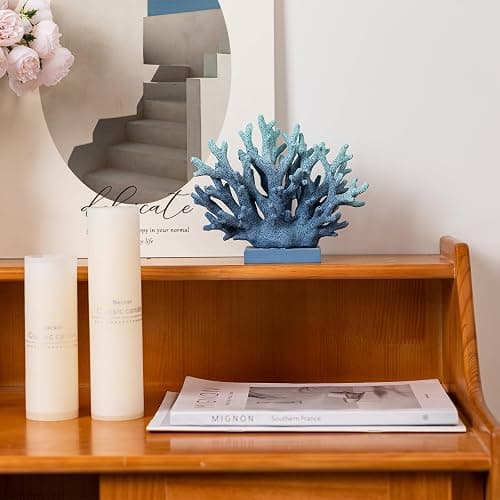 Elegondrar 5.8" H Blue Coral Decor, Resin Coral Statue, Nautical Decorations for Home, Beach/Coastal/Ocean Themed Cabinet Shelf Tabletop Decor thumbnail 3