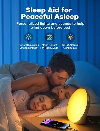 Dekala Tageslichtwecker Lichtwecker Sonnenaufgang Sonnenuntergangssimulation, Vollbild-Digitaler Wecker mit Doppelalarmen, Rotationstaste, Natürlichen Klängen, FM-Radio für Erwachsene & Kinder thumbnail 4