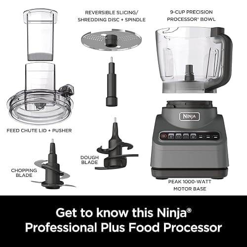Ninja Food Processor, Professional Plus, 1000 Peak Watts, 4 Functions for Chopping, Slicing, Purees & Dough with 9-Cup Processor Bowl, 3 Blades, Food Chute & Pusher, Silver, BN601 thumbnail 8