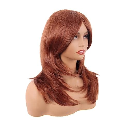 MapofBeauty 20 Inch/50 cm Long Layered With Bangs Straight Synthetic fiber Shoulder Length Hair for Daily Use or Party Wig (Ginger Orange) thumbnail 2