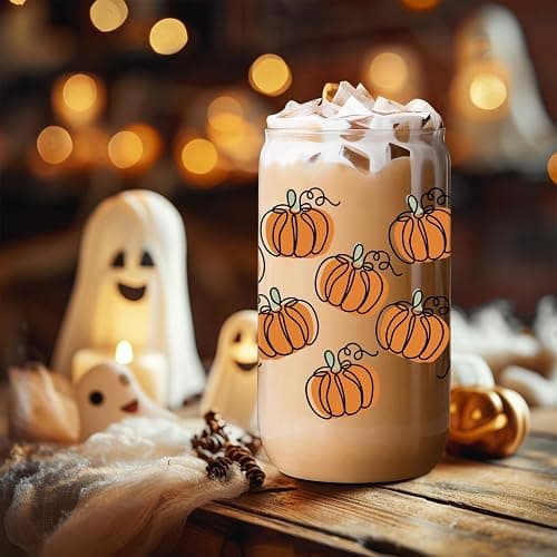 LEADO Pumpkin Cup - Fall Gifts, Halloween Glass Cup, Fall Basket Stuffers | Pumpkin, Birthday, Fall Gifts for Women, Adults, Halloween Boo Basket, Halloween Iced Coffee Cup, 16 oz Thanksgiving Tumbler thumbnail 6