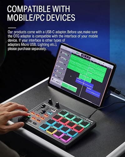Donner MIDI Pad Beat Maker Machine Professional, Drum Machine with 16 Beat Pads, 2 Assignable Fader & Knobs and Music Production Software, USB MIDI Controller with 40 Courses, STARRYPAD thumbnail 7