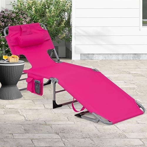 Goplus Tanning Chair, Folding Adjustable Patio Lounge Chair with Face Hole, Removable Pillow, 330LBS, Carry Strap, Outdoor Sunbathing Chair, Lightweight Portable Beach Lounge Chair, No Assembly thumbnail 9